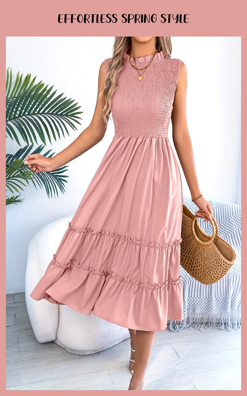 Ruffle Maxi Dress – Sleeveless, Round Neck, Flared Hem for Spring & Summer