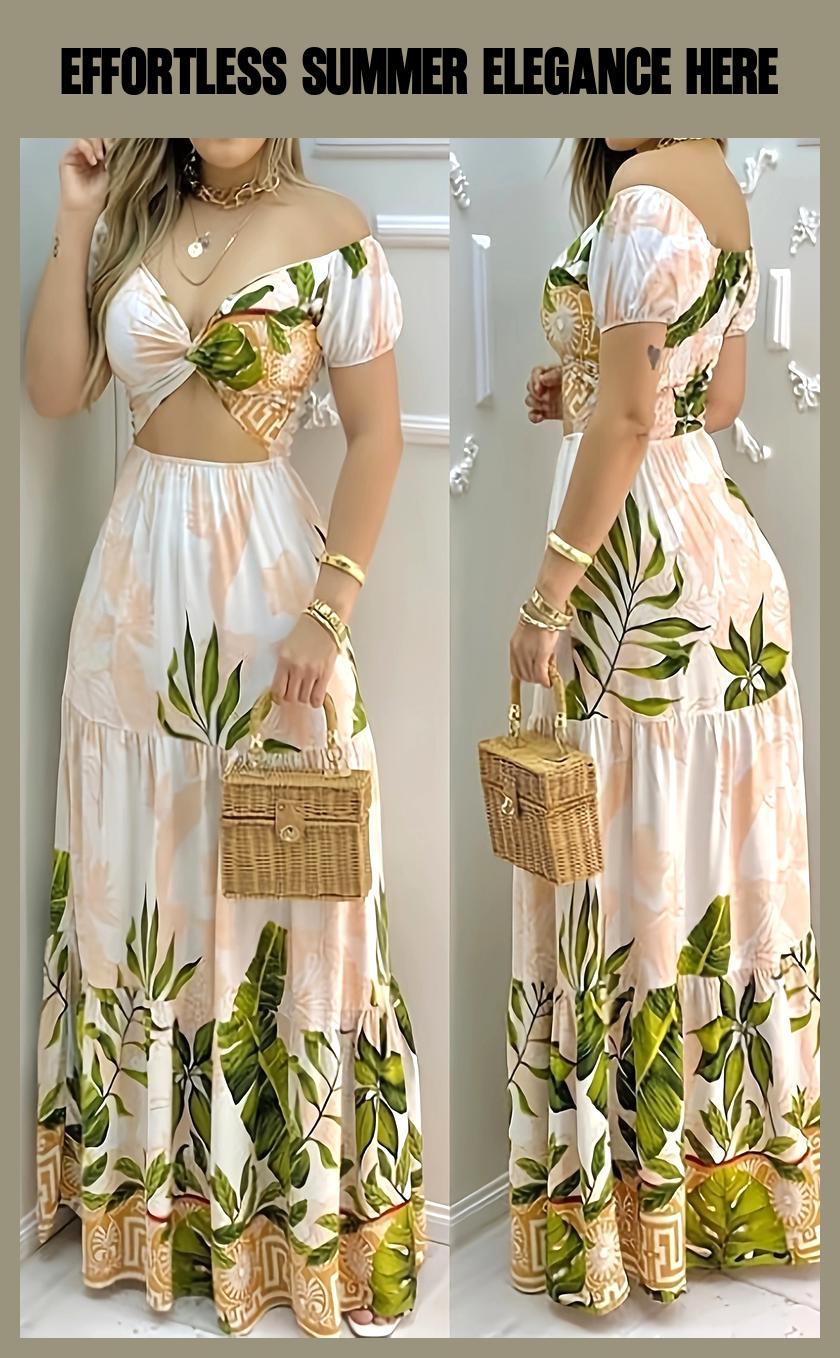 Off-Shoulder Summer Maxi Dress – Elegant V-Neck & Slim Fit