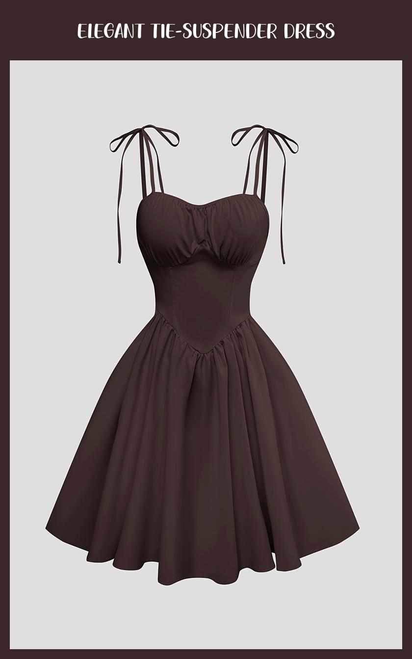 Elegant Ruched Tie-Suspender Dress – Sleeveless A-Line for Spring/Summer/Fall