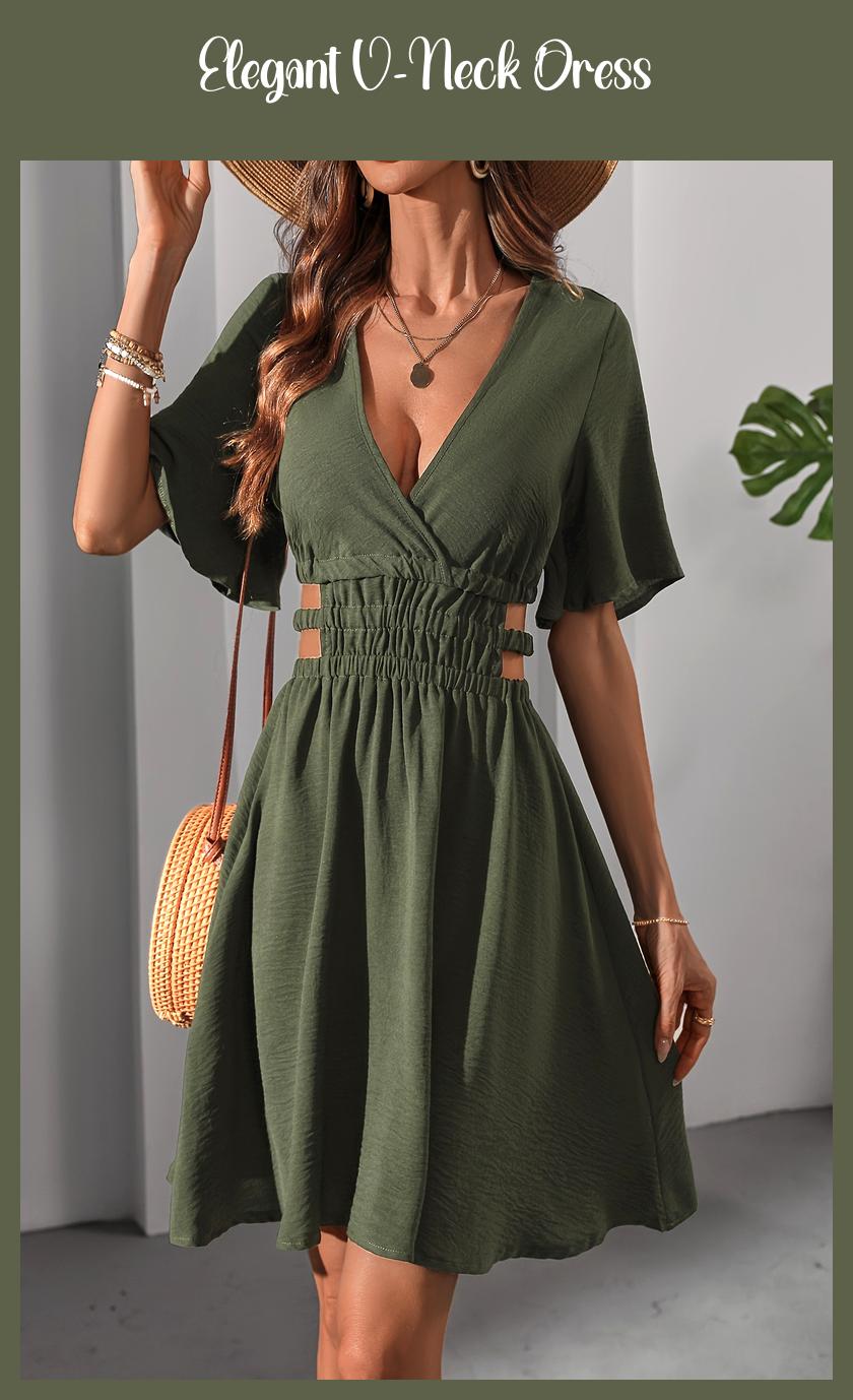 2025 Spring/Summer: Elegant V-Neck Military-Style Dress