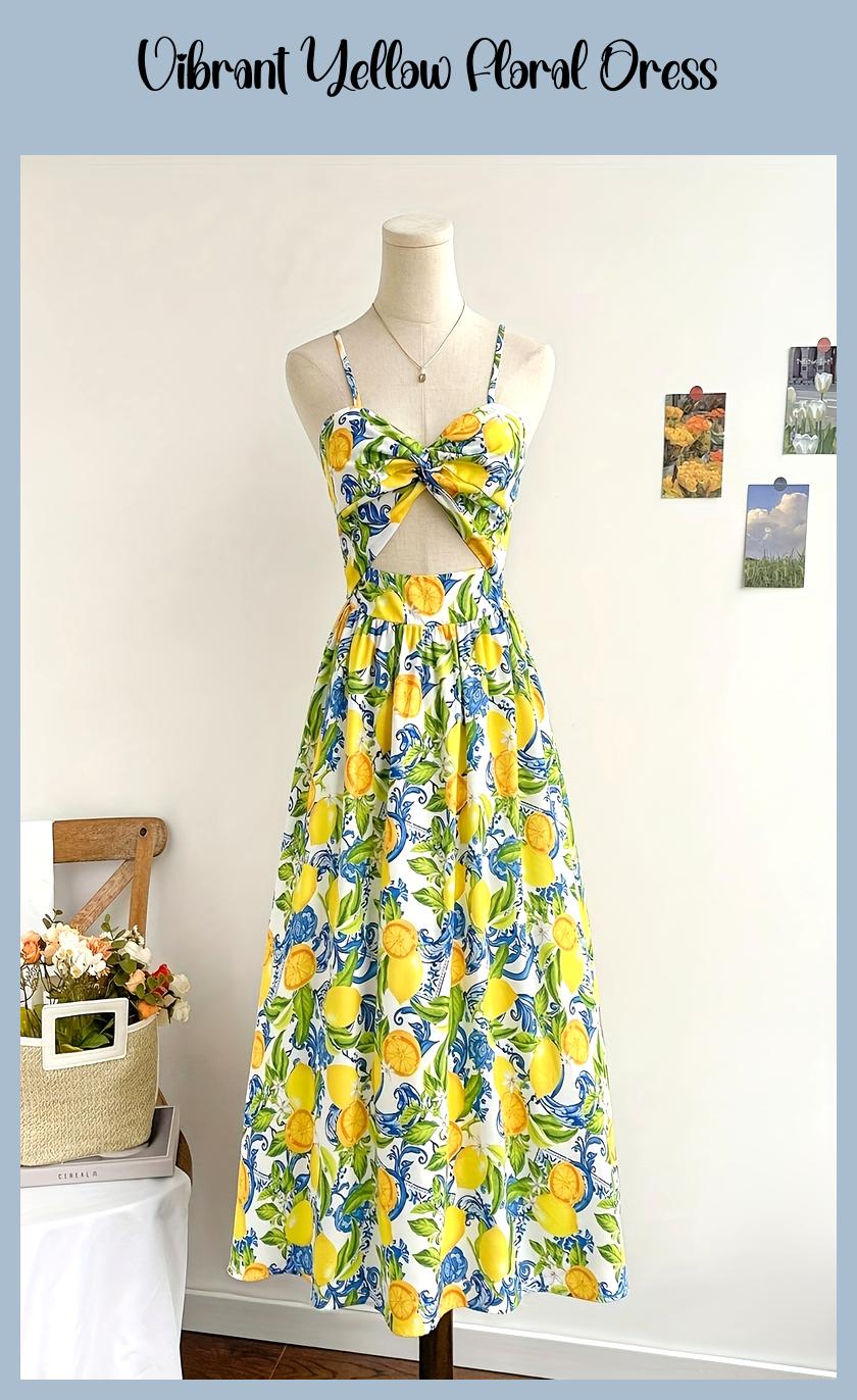 Vibrant Yellow Floral Off-Shoulder Dress – Middle Eastern-Inspired, Perfect for Spring to Fall!